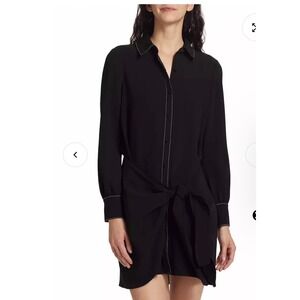 Cinq a Sept Khloe Tie Front Mini Shirt Dress Black White Topstitch Size 10 NEW